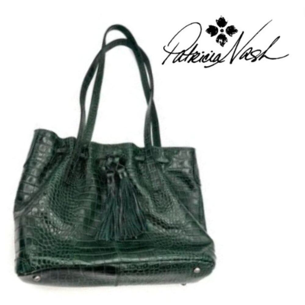 Patricia Nash Green Croc Embossed Leather Bucket Bag -
